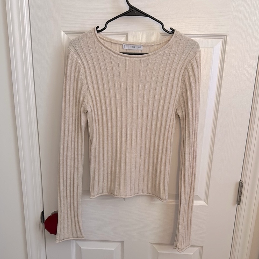 Mango Beige Ribbed Long Sleeve Top